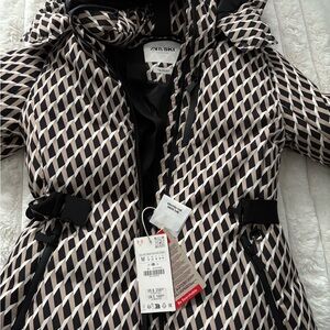 Zara Black and White Ski Jacket with Geometric Pattern